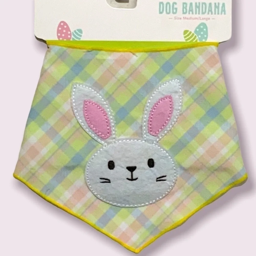 Easter Dog Bandanna Bunny Rabbit Spring Colors Plaid Multicolor Medium to Large